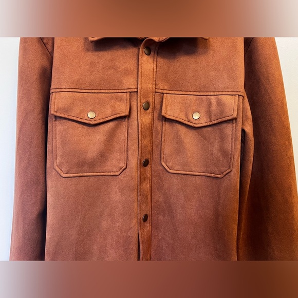 Frye Men’s Faux Suede Relaxed Fit Shirt Jacket Shacket – Brown Tan (Size M) - Picture 5 of 9